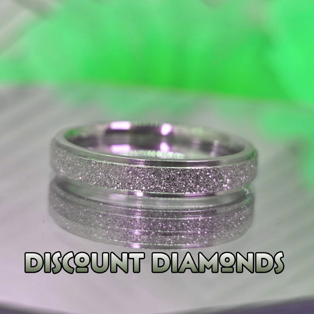 Silver Titanium Comfort Ring & a Frosted Textured Inlay Appearing Diamond Like